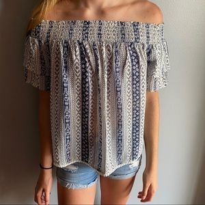Blue and White Off The Shoulder Top